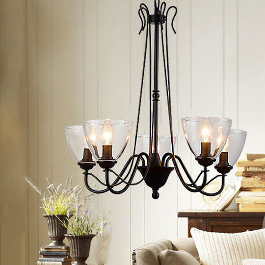 Modern Black Tapered Chandelier - 3/5/6-Light Clear Glass Pendant Light for Living Room