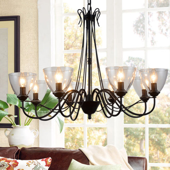 Modern Black Tapered Chandelier - 3/5/6-Light Clear Glass Pendant Light for Living Room