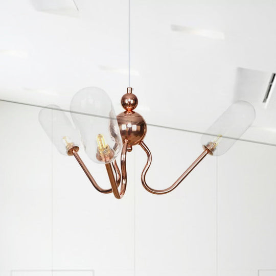 Industrial Copper 3-Light Chandelier with Clear/Amber Glass Globes, Dining Room Pendant Fixture