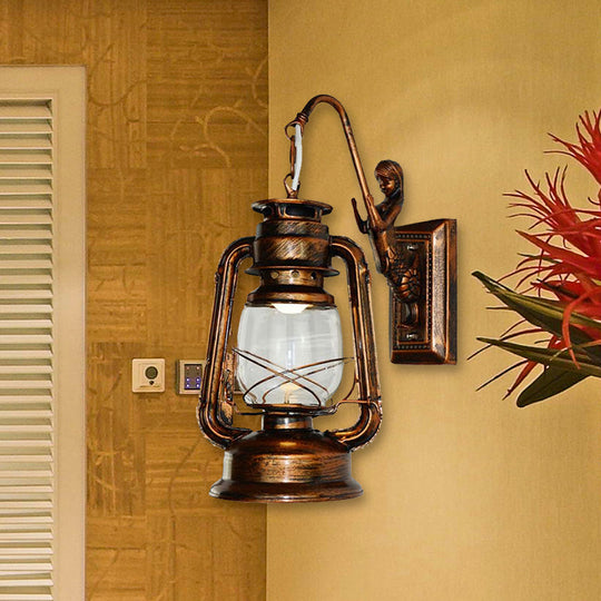 Vintage Bronze Kerosene Wall Sconce - Industrial Clear Glass 1 Light Fixture -13/14/16