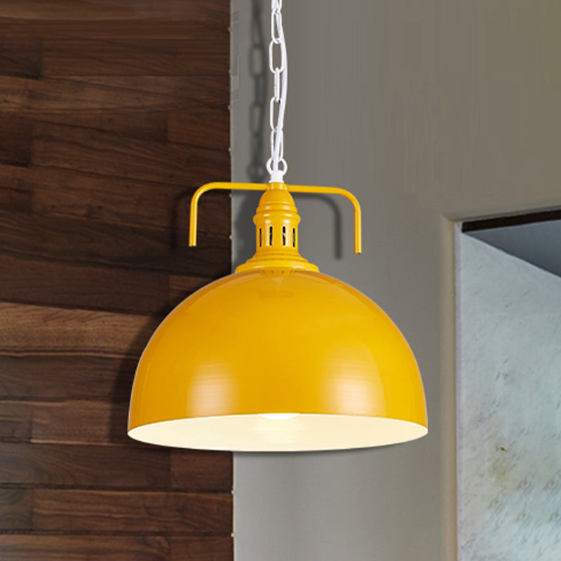 Industrial Metallic Living Room Pendant Light - 1 Light, Red/Yellow/Rust Finish, 12"/16" Bowl