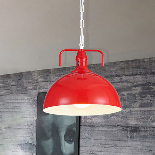 Industrial Metallic Living Room Pendant Light - 1 Light, Red/Yellow/Rust Finish, 12"/16" Bowl