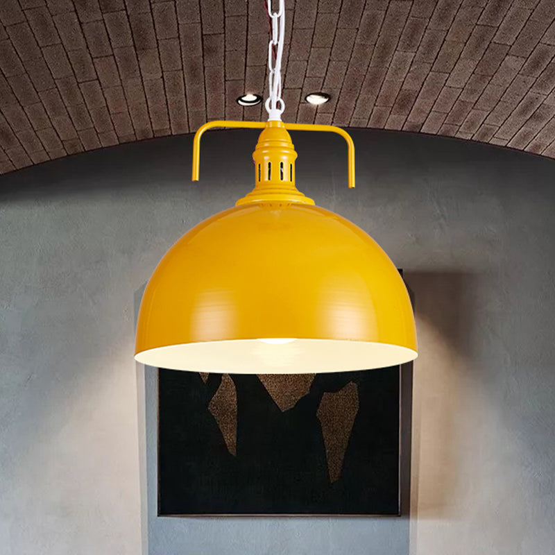 Industrial Metallic Living Room Pendant Light - 1 Light, Red/Yellow/Rust Finish, 12"/16" Bowl