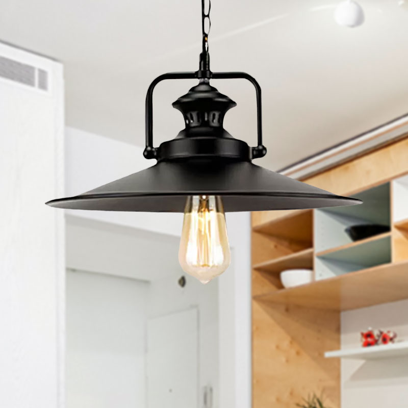 10"/14" Flared Metallic Pendant Light in Black - Ideal for Industrial Loft and Study Room