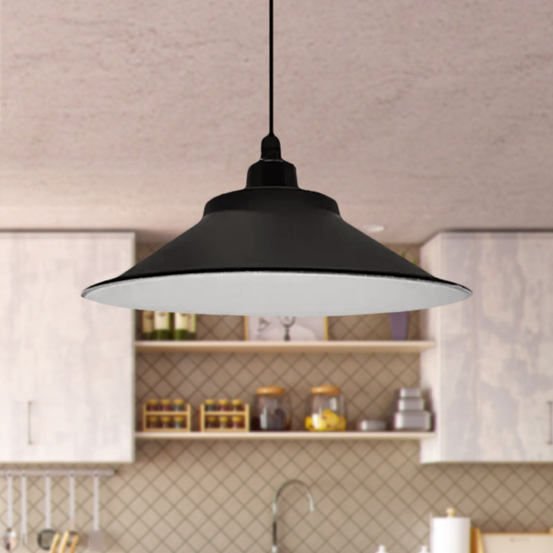 Industrial Cone-Shaded Hanging Pendant Light - Black, 12"/14" Diameter