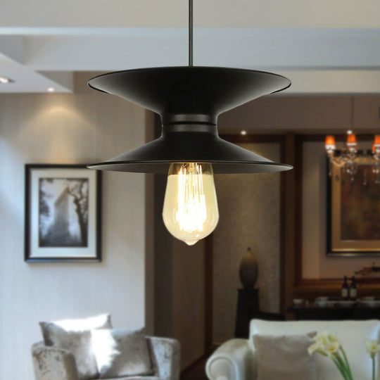 Retro Double Cone Metal Ceiling Pendant Light - Stylish 1-Light Fixture for Dining Room in Black & White