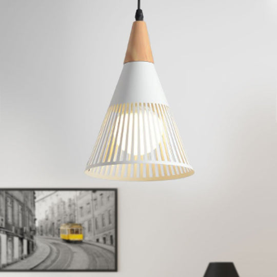 Metallic Cone Ceiling Light: Contemporary 1-Light Pendant in Black/Gold/White with Cage Shade