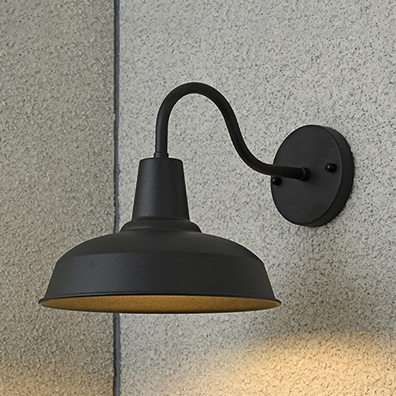 Gooseneck Arm Farmhouse Barn Wall Sconce With Metallic 1-Bulb Lamp - Black Porch Lighting