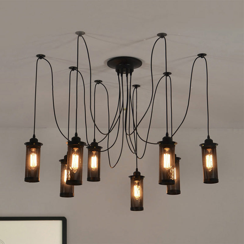 Vintage 3/8 Bulbs Pendant Light with Mesh Shade - Stylish Kitchen Ceiling Fixture in Black