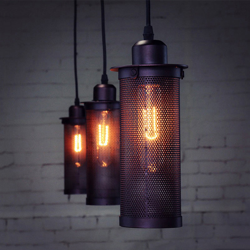 Vintage 3/8 Bulbs Pendant Light with Mesh Shade - Stylish Kitchen Ceiling Fixture in Black