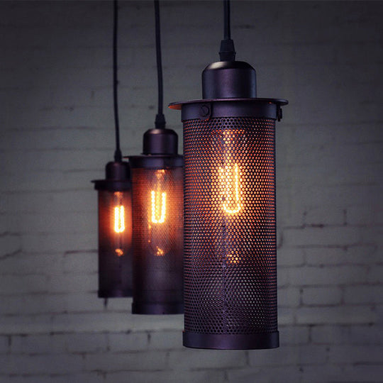 Vintage 3/8 Bulbs Pendant Light With Metal Mesh Shade - Stylish Kitchen Ceiling Fixture In Black