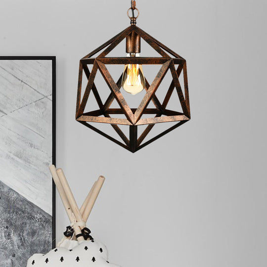 Industrial Geometric Metal Pendant Light, 14" / 18" Dia, 1 Bulb, Black/Rust - Perfect for Dining Room Ceiling