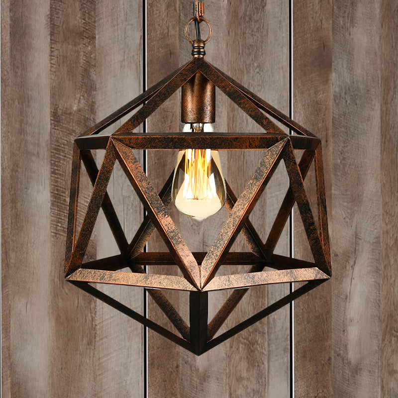 Industrial Geometric Metal Pendant Light, 14" / 18" Dia, 1 Bulb, Black/Rust - Perfect for Dining Room Ceiling