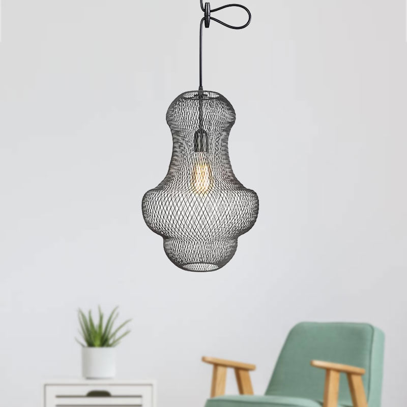 Industrial Black Mesh Cage Pendant Light - Modern Dining Room Hanging Lamp