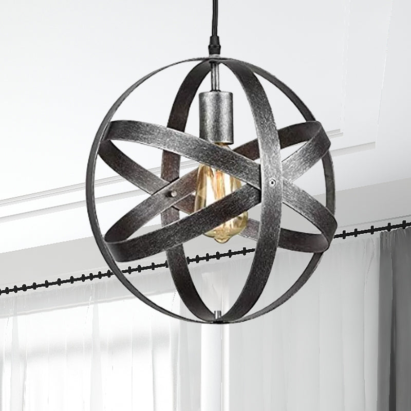 Industrial 1 Light Spherical Metal Pendant Lamp in Gold/Aged Silver - Ideal for Dining Tables & Living Rooms