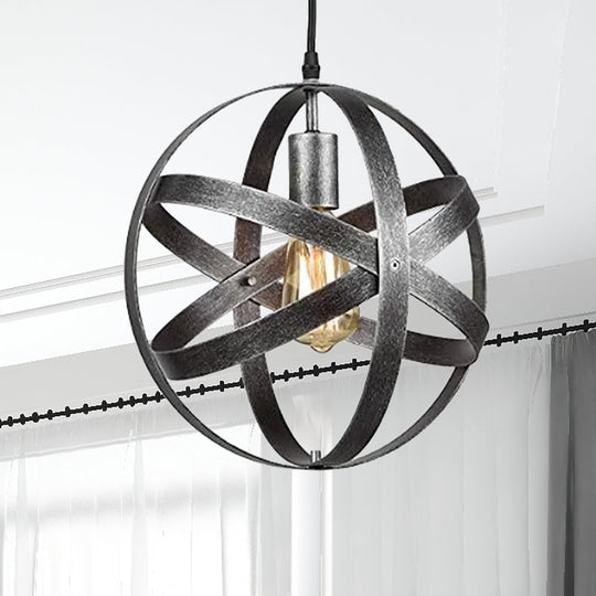 Sleek Spherical Metal Pendant Lamp - 1-Light Industrial Hanging Light In Gold/Aged Silver For Living