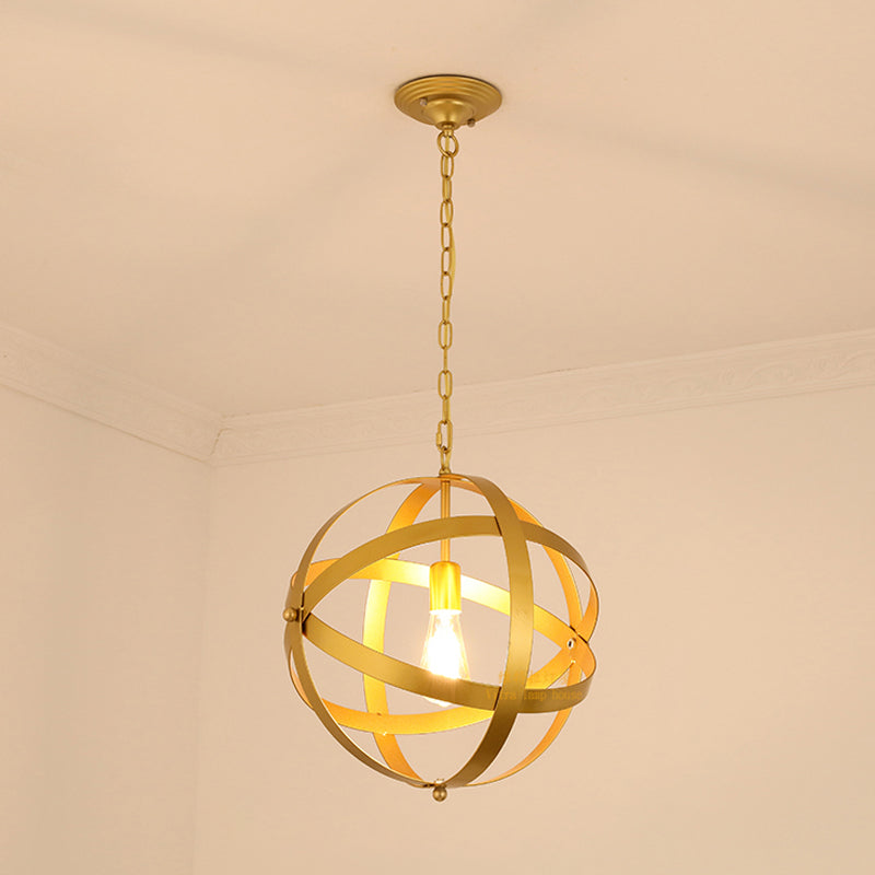 Industrial 1 Light Spherical Metal Pendant Lamp in Gold/Aged Silver - Ideal for Dining Tables & Living Rooms