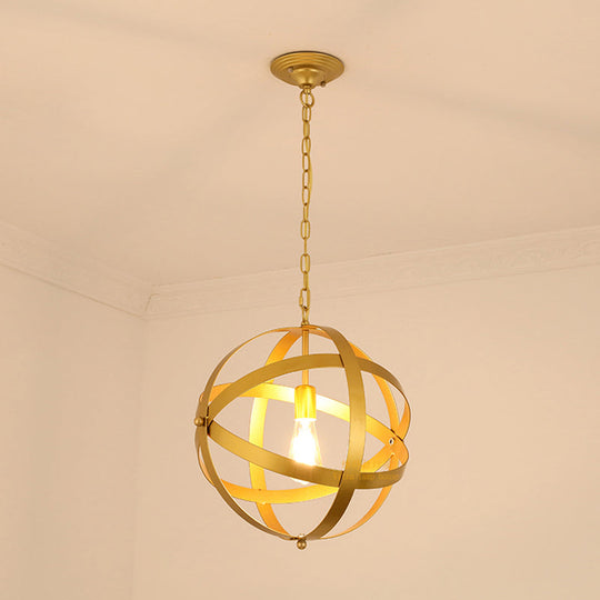 Industrial 1 Light Spherical Metal Pendant Lamp in Gold/Aged Silver - Ideal for Dining Tables & Living Rooms