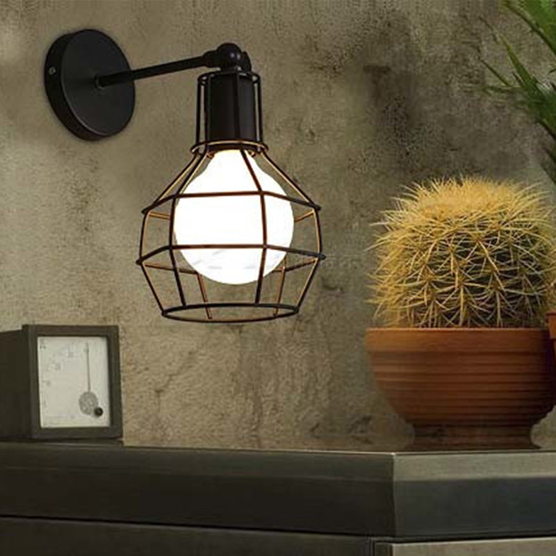 Flared Cage Wall Sconce - Industrial Style Metal 1 Head Rotatable Mount Light