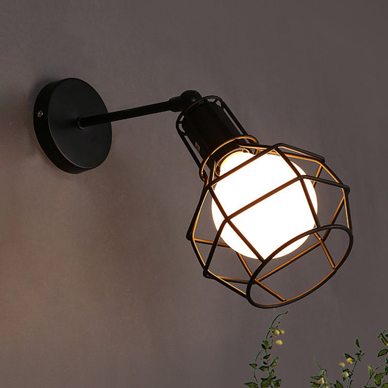 Flared Cage Wall Sconce - Industrial Style Metal 1 Head Rotatable Mount Light