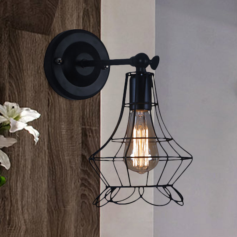 Flared Cage Wall Sconce - Industrial Style Metal 1 Head Rotatable Mount Light