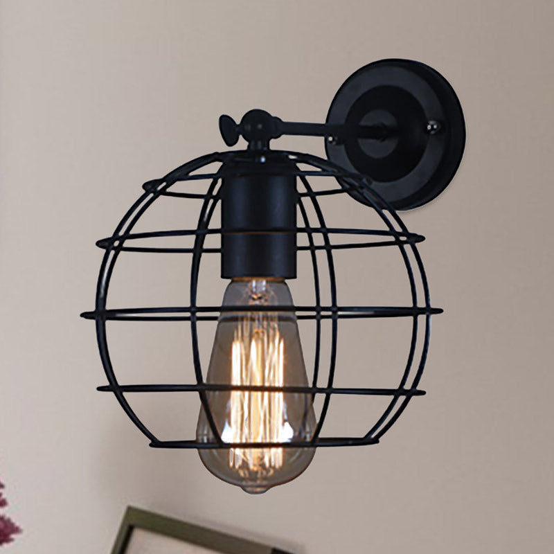 Flared Cage Wall Sconce - Industrial Style Metal 1 Head Rotatable Mount Light