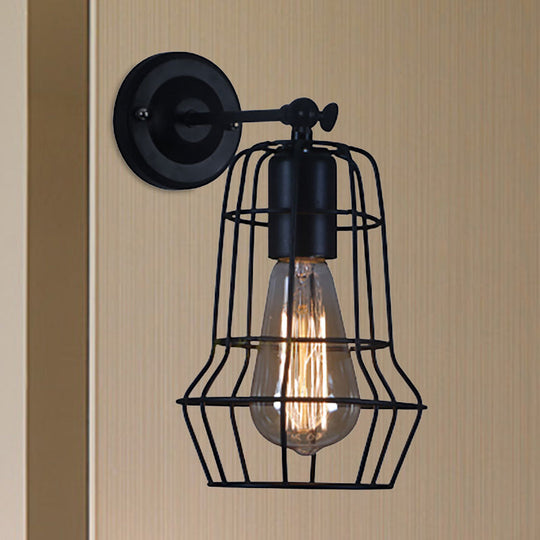 Flared Cage Wall Sconce - Industrial Style Metal 1 Head Rotatable Mount Light