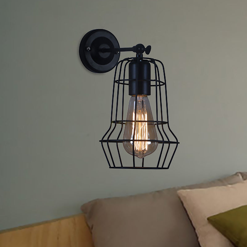 Flared Cage Wall Sconce - Industrial Style Metal 1 Head Rotatable Mount Light