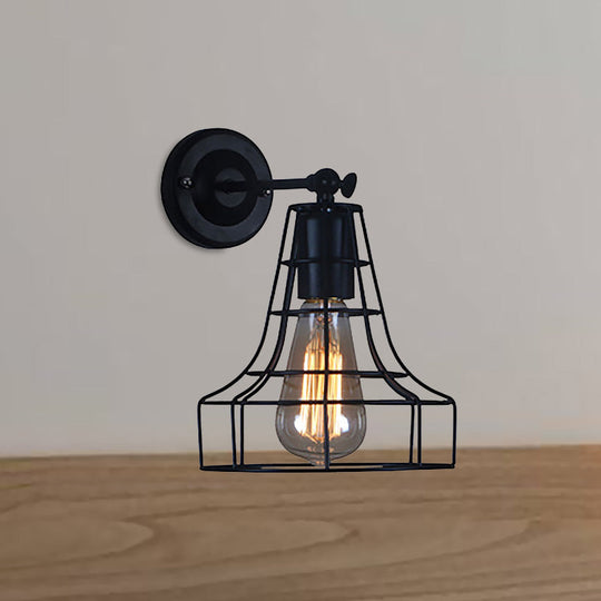 Flared Cage Wall Sconce - Industrial Style Metal 1 Head Rotatable Mount Light