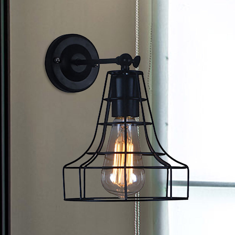 Flared Cage Wall Sconce - Industrial Style Metal 1 Head Rotatable Mount Light