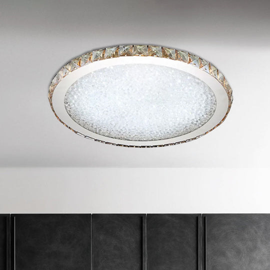 Modern Crystal Circular Flush Mount Light - 1-Light Clear/Amber LED Ceiling Fixture in Warm/White Light, Available in 8.5"/14"/18" Widths