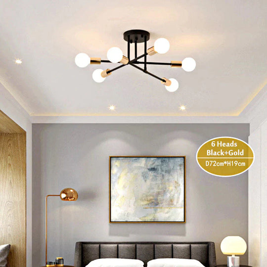 6/8 Head LED Industrial Iron Ceiling Light Living Room Lighting Nordic E27 LED Lamp