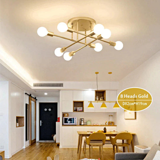 6/8 Head LED Industrial Iron Ceiling Light Living Room Lighting Nordic E27 LED Lamp