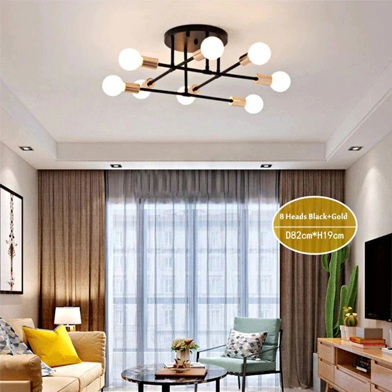 6/8 Head LED Industrial Iron Ceiling Light Living Room Lighting Nordic E27 LED Lamp