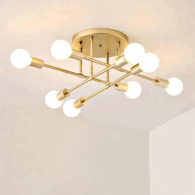 6/8 Head Led Industrial Iron Ceiling Light Living Room Lighting Nordic E27 Lamp Golden 8 Heads