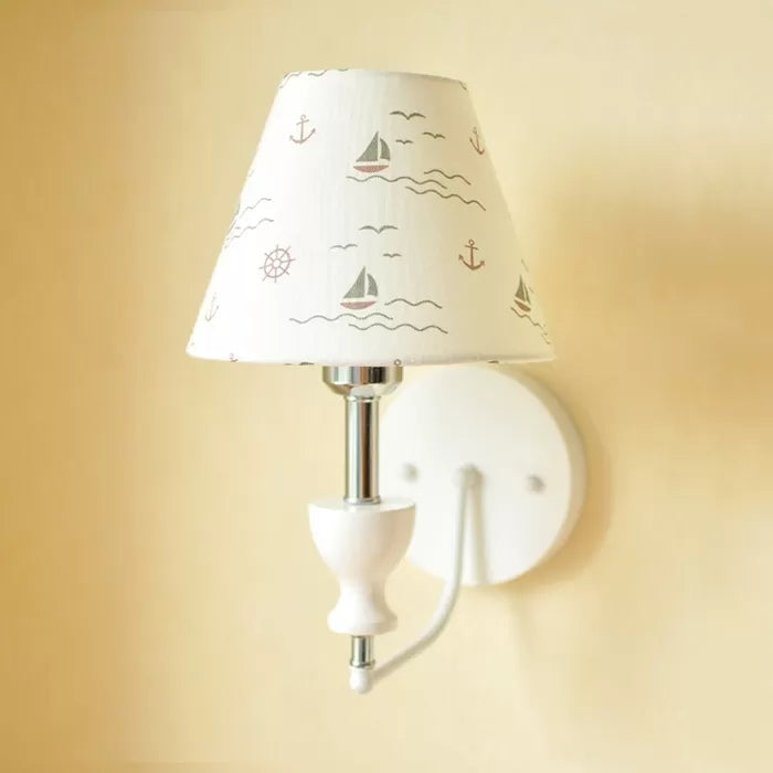 Floral Fabric Wall Light For Childs Bedroom - Contemporary 1-Head Sconce In White / B