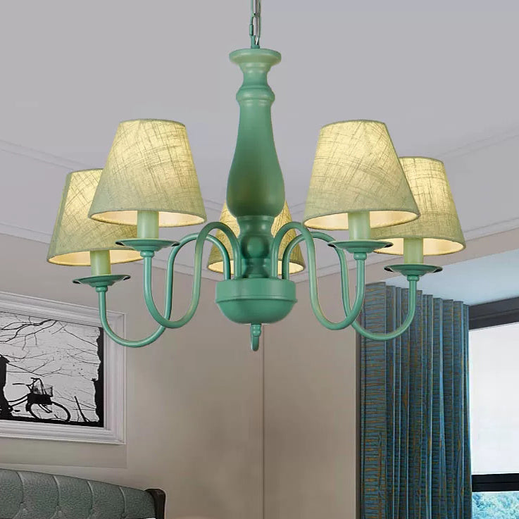 Kid Bedroom Green Macaron Loft Chandelier: Fabric Coolie Shade Pendant Light