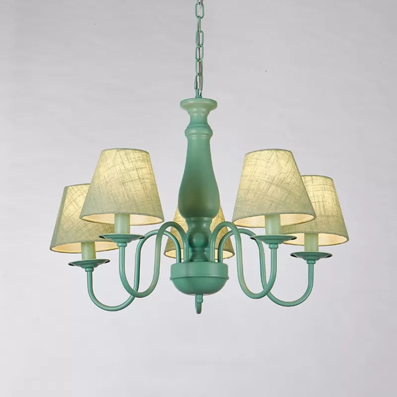 Kid Bedroom Green Macaron Loft Chandelier: Fabric Coolie Shade Pendant Light