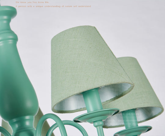 Kid Bedroom Green Macaron Loft Chandelier: Fabric Coolie Shade Pendant Light