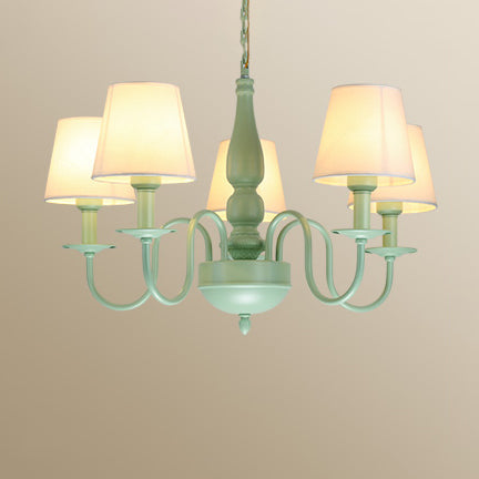 Green Metal And Fabric Chandelier: Stylish Coolie Shade For Adult Bedrooms