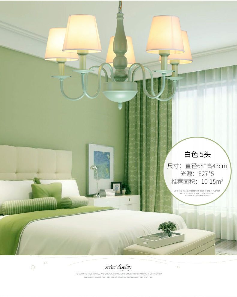 Green Metal And Fabric Chandelier: Stylish Coolie Shade For Adult Bedrooms