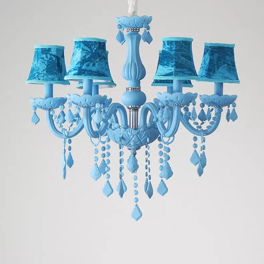 Macaron Style Crystal Deco Glass Hanging Light For Kindergarten Blue