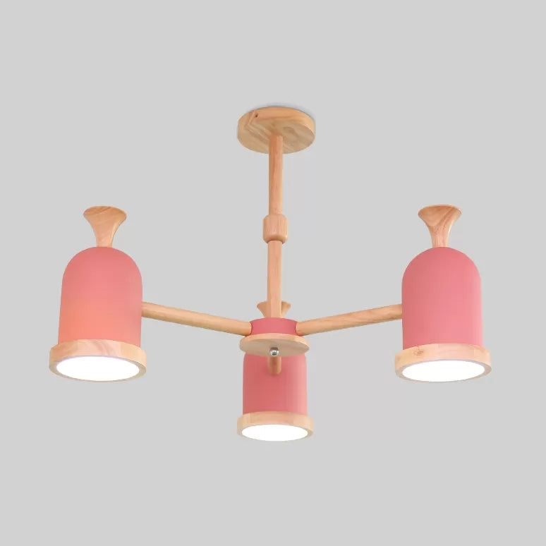 Nordic Design Inverted Goblet Pendant Light: Wood Chandelier For Childs Bedroom