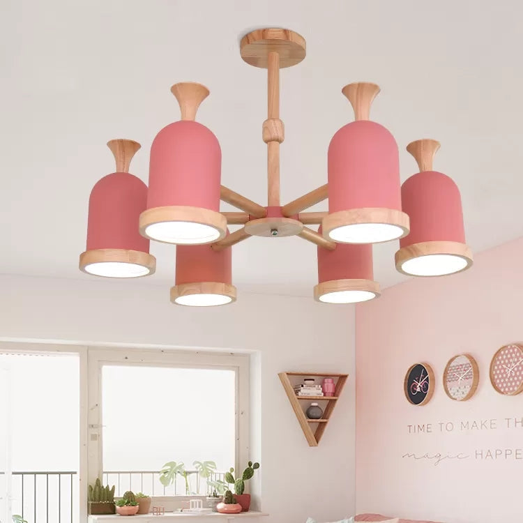 Nordic Design Inverted Goblet Pendant Light: Wood Chandelier For Childs Bedroom