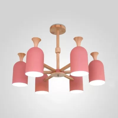 Kid Bedroom Candy Colored Goblet Chandelier - Macaron Loft Wood Hanging Light