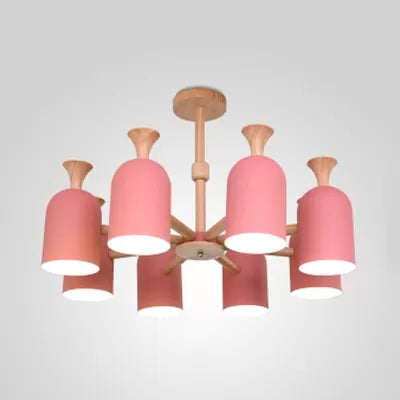 Kid Bedroom Candy Colored Goblet Chandelier - Macaron Loft Wood Hanging Light