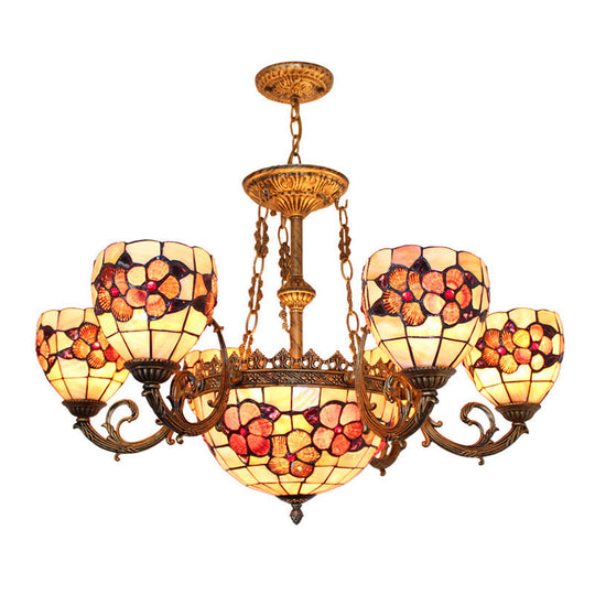 Tiffany Shell Multi-Head Pendant Chandelier in Beige for Living Room Decor