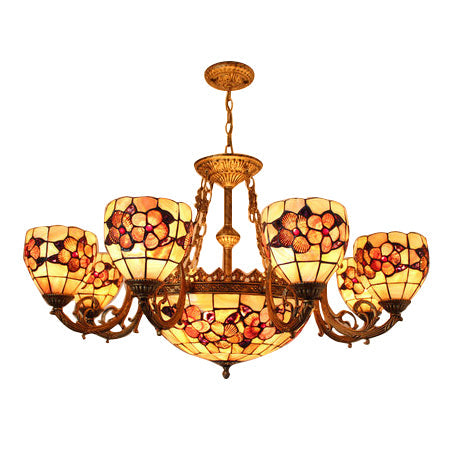 Tiffany Shell Multi-Head Pendant Chandelier in Beige for Living Room Decor