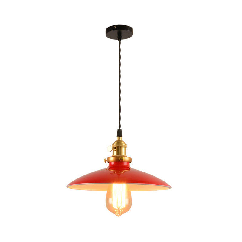 Modern Industrial Bowl Pendant Lamp - 10/12.5 Wide Black/White/Red 1 Light Metal Hanging Perfect For