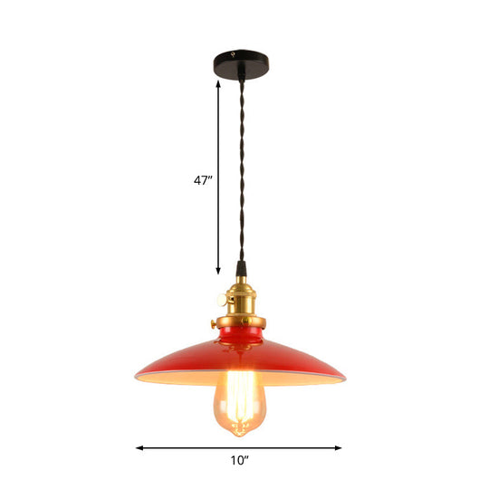 Industrial Style Bowl Pendant Lamp 10"/12.5" Wide - 1 Light Metal Hanging Light in Black/White/Red